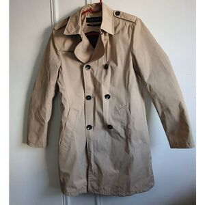 Zara men small double Breasted trench coat beige khaki lined jacket tan